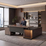 Laxodor L Shaped Executive Desk with File Cabinet Drawers Outlet USB
