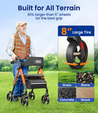VOCIC Walkers for Seniors, Z21 Rollator Walker with Seat Supports 350lb, 8" Big Wheels for All Terrain, Ergonomic Arc Seat & 6" Ultra Backrest Foldable Walker, Dual Height Adjustment, Lightweight 2025