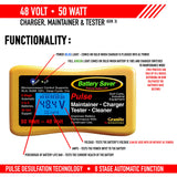 Battery Saver Premium 48 Volt 50W Pulse Charger, Maintainer & Tester (Gen. 3), Yellow, Black (2365L-48-G3) Battery Saver