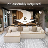 SUNSHINE VALLEY 104" 4-Seat Sectional Boneless Couch Living Room Beige