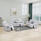 MOOLSUN Living Room Furniture Set Corduroy Recliner Compartments and Cup Holders Reclining for Home Theater/Office（A-Grey White Microfiber,3 piece Set）