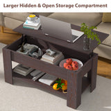 Haiput Wam Lift-Top Coffee Table with Storage Shelf & Secret Compartment | Classic Solid Wood Adjustable Height Table for Living Room, Compact Dining Area, Studio（39.4in Espresso）