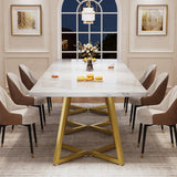 Tribesigns Square Dining Table, 31.5" Modern Dinner Table with Metal Base, Kitchen Table for Dining Room, Small Space, Apartment, White & Gold (4pcs)