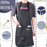 Handepo 12 Pcs Cotton Aprons for Women Men with Pockets Soft Adjustable Bib Stripe Aprons for Cooking Kitchen Chef(Black,Thin Stripes)