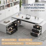 L Shaped Office Desk,1″Thick Tabletop,Large Office Desk with Storage Cabinet,Modern Computer Desk for Home Office