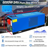 ZLPOWER 6000W Inverter Charger 24 Vdc and 240 Vac Input 120V/240V AC Output Split Phase Low Frequency Peak 18000w Pure Sine Wave Inverter for RV Trailer Camper Home Boat