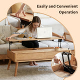 WuerQi 47.24" Lift Top Solid Wood Coffee Table with Storage Drawers & Hidden Compartment, Natural Wood Coffee Table for Living Room, Large Pop-Up Center Table for Home Office, Easy Assembly