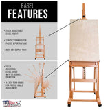 U.S. Art Supply Heavy Duty Extra Large Adjustable Wood H-Frame Easel - Sturdy Wooden Stand, Locking Caster Wheels - Studio Artist Easel for Painting, Canvas Holder Display, Sturdy Beechwood