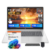HP 17.3" HD+ Touchscreen Laptop, AMD Ryzen 5 7430U, 16GB RAM, 2TB Storage (1TB SSD+1TB Docking Station Set), AMD Radeon Graphics, Num Keypad, Wi-Fi 6, HD Camera, Windows 11 Pro, Silver