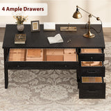 54.5in Wooden Executive Desk with Drawers, Office Desk Computer Table with Charging Station