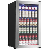 Icyglee Beverage Refrigerator Cooler - 126 Can Mini Fridge with Glass Door for Soda Beer or Wine, Beverage Cooler for Home, Office, Bar with Adjustable Removable Shelves, Silver