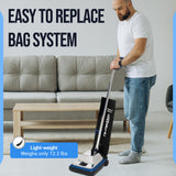12" Commercial Vacuum Cleaner with Shake Out Bag, XL Vac for Carpets & Hard Floors, Lightweight with Chrome Hood, Automatic Height Adjustment & High-Speed Brush Roll