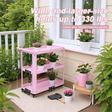 XCX 3 Tier Metal Utility Rolling Cart with Wheels, Pink