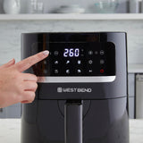 West Bend Compact Air Fryer 5-Quart Capacity with Digital Controls and 10 Cooking Presets, Nonstick Frying Basket, 1500-Watts, Black West Bend