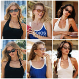 SOJOS Trendy Cat Eye Polarized Sunglasses for Women Men, Retro 90s Y2K Small Thin Rectangle Sunnies SJ2670, Black/Brown