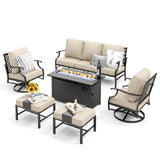 MIXPATIO 6-Piece Metal Patio Conversation Set, Fire Pit Table, 2 Ottomans