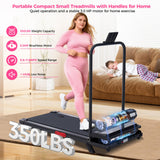 Walking Pad with Incline and Handle Bar, 2026 Upgrade Electric Small Walking Pads Treadmills with Handles, Compact Treadmills for Home Small Spaces, 3.5HP, 0.6-7.6MPH, 350LBS