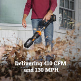 WORX Nitro Cordless Leaf Blower, Electric Blower with 410 CFM & 130 MPH with 3.8 Lbs, 4.0 Ah Battery & Charger Included, WG543