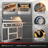 RENDGO LPG 4 Cast Burners Outdoor Kitchen Grill Island, 99,000 BTU, Grey Painting
