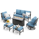 MIXPATIO 6-Piece Metal Patio Conversation Set, Fire Pit Table, 2 Ottomans