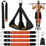 ALongSong Pull Up Assistance Bands with Foot Support Pedal Upgraded Heavy Duty Resistance Bands Adjustable Weight/Height with 4x80Lbs Bands&Measured Strap for Strength Training Home Gym Workout-Orange