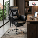 HOMCOM Massage Office Chair with 6-Point Vibration, Overstuffed Reclining Desk Chair with High Back, PU Leather, Footrest, Thick Spring Cushion, Lumbar Support, Adjustable Height, Swivel Wheels, Black