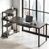 SHW 46-Inch Home Office Computer Desk w/ Side Shelf & Drawer, Black