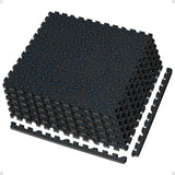 AIRHOP 0.56in Thick 24 Sq Ft Exercise Equipment Mats, 6 Tiles Upgraded Rubber Top with High Density EVA Foam, Large Interlocking Puzzle Gym Flooring for Home Gym, Heavy Weight Workout,Black & Blue
