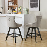 MOOLSUN A Set of 4 Blue Velvet bar stools - Classic Fixed Height Design, rotatable Button Group Seats, Perfect for Standard Kitchen Islands and Home Bars,Gray(Wood Leg)