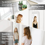 SCWF-GZ 57x20 Door Hanging Full Length Mirror, Floor Stand (Height 5.7ft just Body in1.3ft) Wall Mounted Metal Frame Rectangle Dressing Mirrors for Bedroom Room 57 inch Silver
