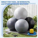 Leyndo 4 Pcs 26 Inch Yoga Exercise Ball Pilates Pregnancy Birthing Fitness Ball with Quick Pump Anti Burst for Improved Posture, Balance, Yoga, Pilates, Training(Gray Black Set)