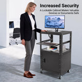 Mjgolui Mobile AV Cart with Storage Cabinet and Keyboard Tray Black