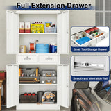 Metal Garage Storage Cabinet with Two Drawers Locking Doors and 2 Adjustable Shelves