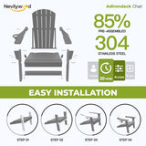 nevilywood Folding Adirondack Chairs Set of 4, HDPE Cup Holders, Grey