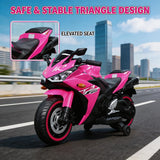 Kids Electric Motorcycle, 12V Electric Motorcycle on Car LED Lights, Music Player & Horn with Training Wheels, Pedal, MP3, USB Port, Motorcycle for Kids 3-6, Gift for Boys & Girls（Pink）