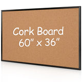 Board2by Extra Large Cork Bulletin Board 60" X 36", Black Wood Framed Corkboard for Wall, Wall Mounted Notice Pin Board with 18 Push Pins