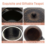 YJX 60.9oz Large Cast Iron Teapot for Stovetop Safe, 6 Cup Tea Kettle, Japanese Tetsubin, Teapot with Stainless Steel Infuser for Loose Tea, Tea Pot Enameled Interior (1.7QT/1.8L)