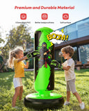QPAU Punching Bag for Kids, 66 Inch Stable Inflatable Boxing Bag with Boxing Gloves, Stand Kids Punching Bag Toy for Boys & Girls Age 5-12, Boxing Set for Practicing Karate, Taekwondo, MMA QPAU