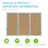 Ghent 48"x 96" 3-Door indoor Enclosed Bulletin Board, Shatter Resistant, with Lock, Satin Aluminum Frame - Natural Cork (PA34896K)-Made in USA