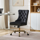 Black Velvet Vanity Chair with Wheels, Armless Home Office Desk Chairs
