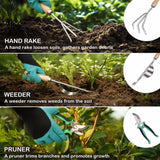 Gardening Hand Tool Kit 14PCS Heavy Duty Stainless Steel Garden Tool Set with Floral Garden Tote