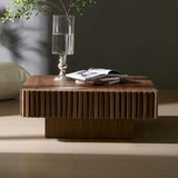 HanStrong 35.43" Modern Handcraft Square Drum Coffee Table for Living Room,Small Wooden Coffee Table with Sturdy MDF Pedesta, Walnut Color