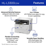 Brother HL-L3300CDW Wireless Digital Color Multi-Function Printer with Laser Quality Output, Copy & Scan, Duplex