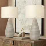 360 Lighting Julio Rustic Country Cottage Table Lamps 30" Tall Set of 2 Natural Gray Texturized Teardrop Off White Oatmeal Drum Shade for Bedroom Living Room House Bedside Nightstand Home