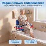 Platinum Health Carousel Sliding Shower Chair Tub Transfer Bench with Swivel Seat, Premium Padded, Pivoting Arms, Adjustable Space Saving Design for Tubs, Inside Shower, for Handicap & Seniors, Blue