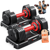 XDDIAS Adjustable Dumbbell Set of 2, 25/55/80LB Dumbbell Set-Fast Adjust Weights Set, 5/10/16 in 1 Free Weights Dumbbells Set with Anti-Slip Metal Handle, Compact Size for Men/Women Home Gym Equipment (Red-25LB 2pcs)