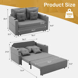 Busaurus Convertible Sleeper Sofa Bed, 56" Full Size Loveseat Sleeper Sofa, Comfy Pull Out Couch Bed with 4 Pillows, Pocket, USB, Small Couches for Small Spaces, Living Room, Bedroom, Apartment, Grey