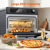 Electactic 25QT Air Fryer Toaster Oven Combo,12-in-1 Large Convection Airfryer Oven with 60-Minute Timer,70–450℉ Temperature Control,Roast & Broil, Fits 8-10″ Pizza(Black)