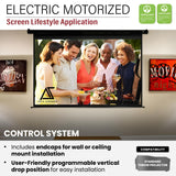 Akia Screens 125-Inch Motorized Projector Screen, 16:9, Electric Drop Down with Remote, Wall or Ceiling Mount, 4K/8K Ready, AK-MOTORIZE125H2.
