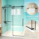 LOHCEH Shower Door,56-60" W x 76" H Sliding Frameless Shower Door,Adjustable Width,5/16"(8mm) SGCC Tempered Glass,Stainless Steel Hardware,Black